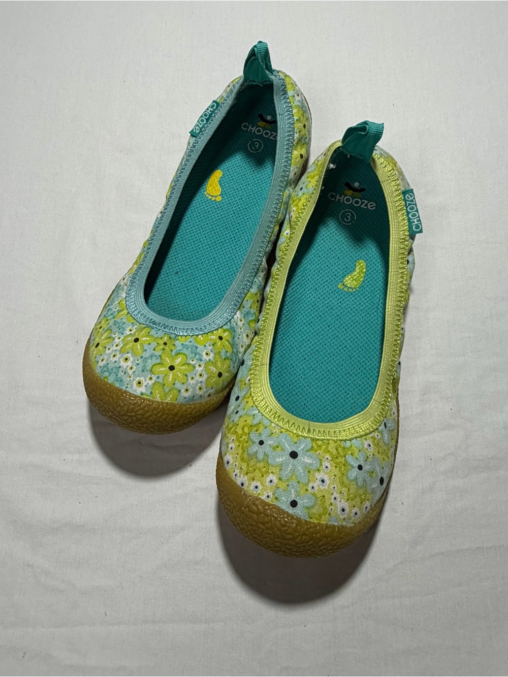 NWOT Chooze Kids' Floral Aqua and Lime Ballerina Shoe